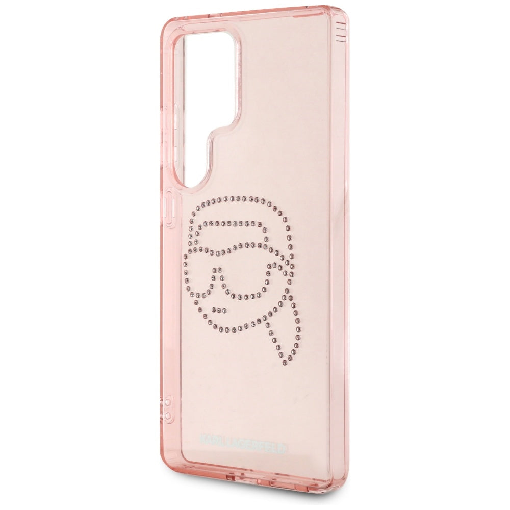 Karl Lagerfeld Samsung Galaxy S25 Ultra - Rhinestones Karl Head Logo - Σκληρή Θήκη με Πλαίσιο Σιλικόνης - Pink - KLHCS25LHKHDCELP