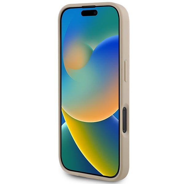 DKNY iPhone 16 - Checkered Pattern and Printed Stripes - Σκληρή Θήκη με Επένδυση Συνθετικού Δέρματος - Pink