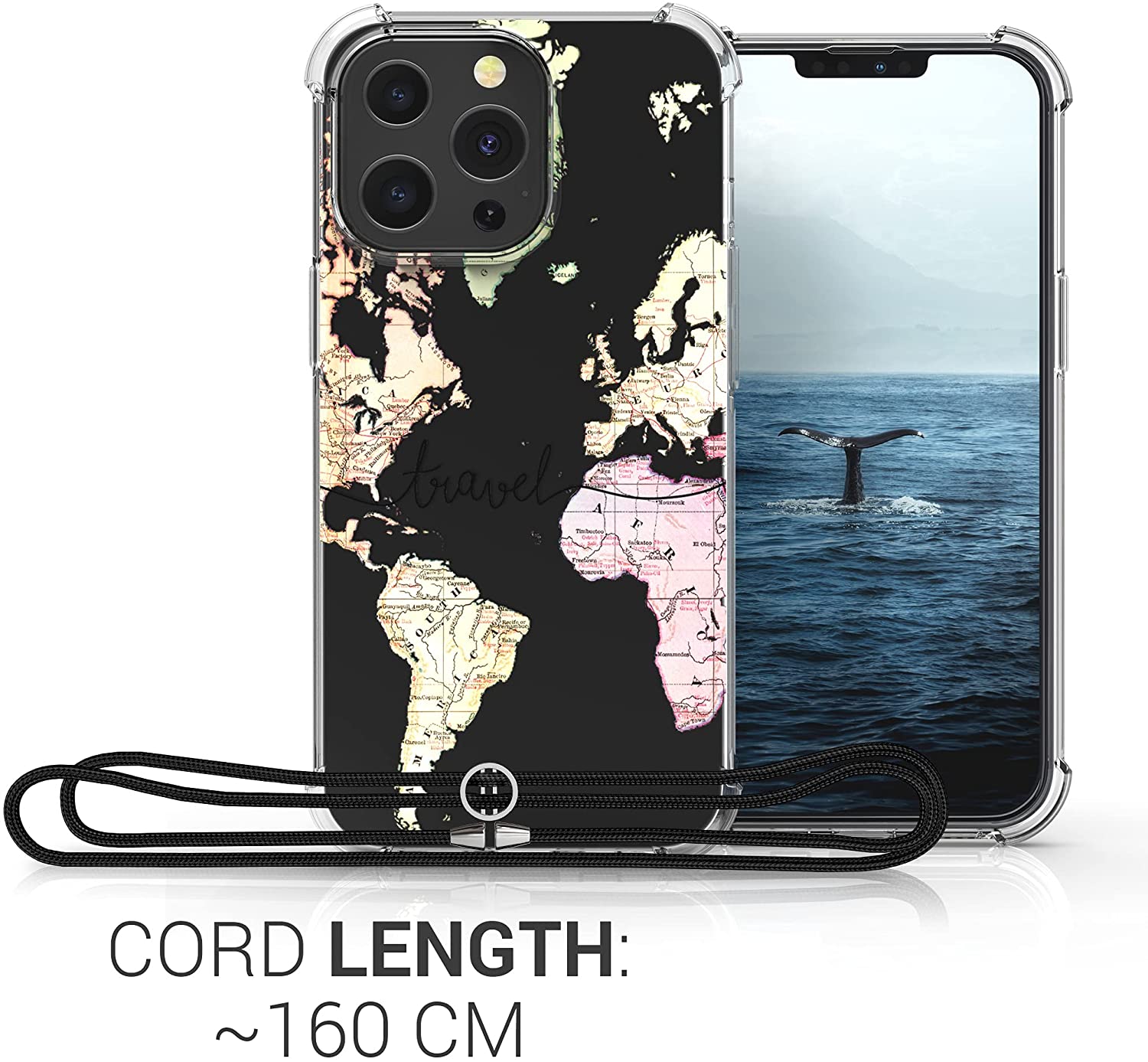 KW iPhone 13 Pro Θήκη Σιλικόνης TPU με Λουράκι Design Travel - Διάφανη / Black / Multicolor - 55965.01