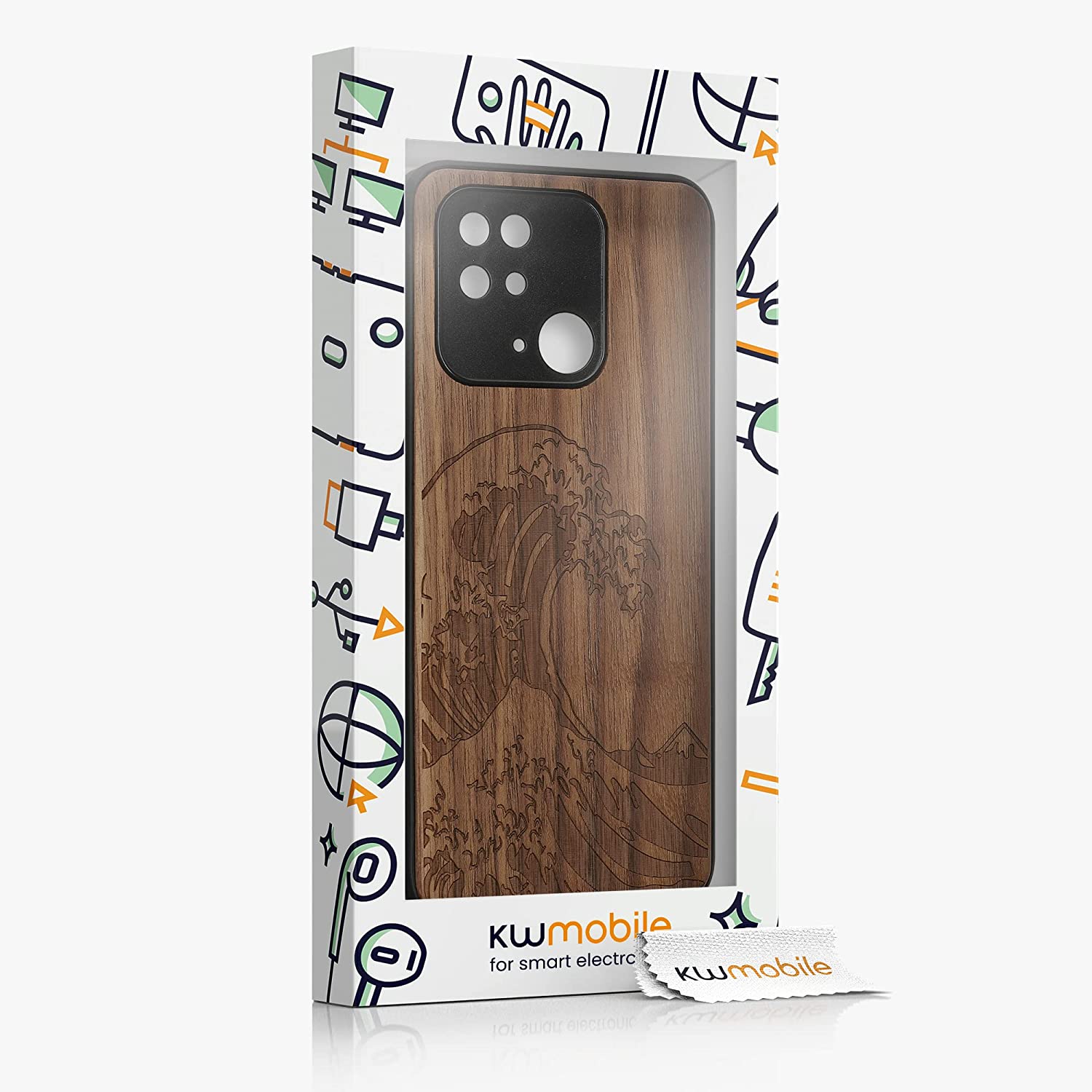 KW Xiaomi Redmi 10C Θήκη από Φυσικό Ξύλο - Design The Great Wave - Dark Brown - 59468.04