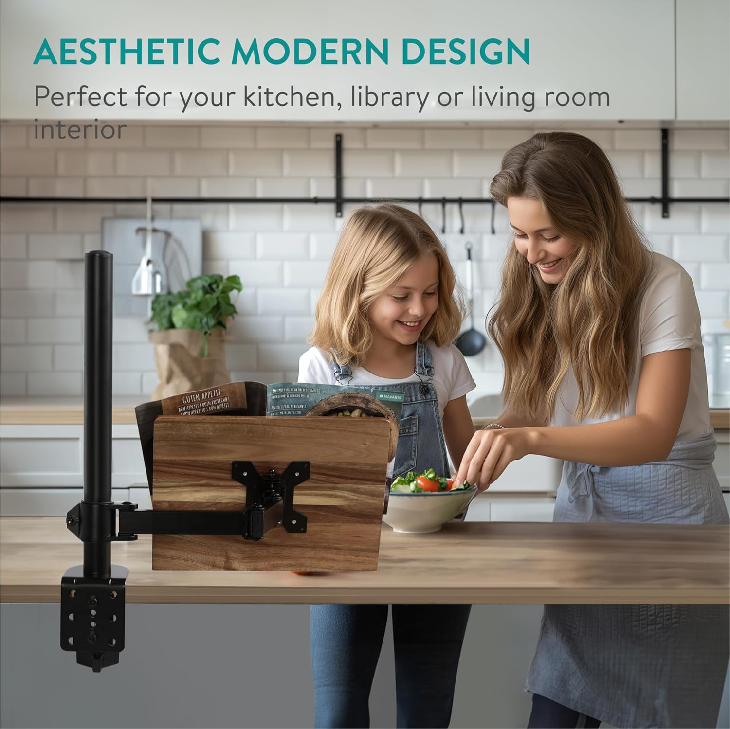 Navaris Βάση Στήριξης Βιβλίων και Τάμπλετ με Ρυθμιζόμενο Βραχίονα - Acacia Brown