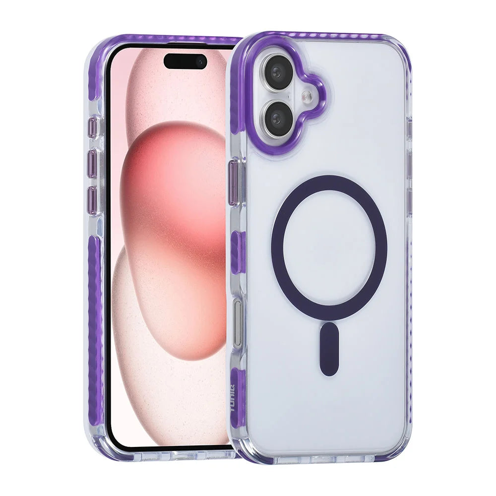 Tuniq iPhone 16 Plus - MagSafe Σκληρή Θήκη με Πλαίσιο Σιλικόνης και Λουράκι - Διάφανη / Purple