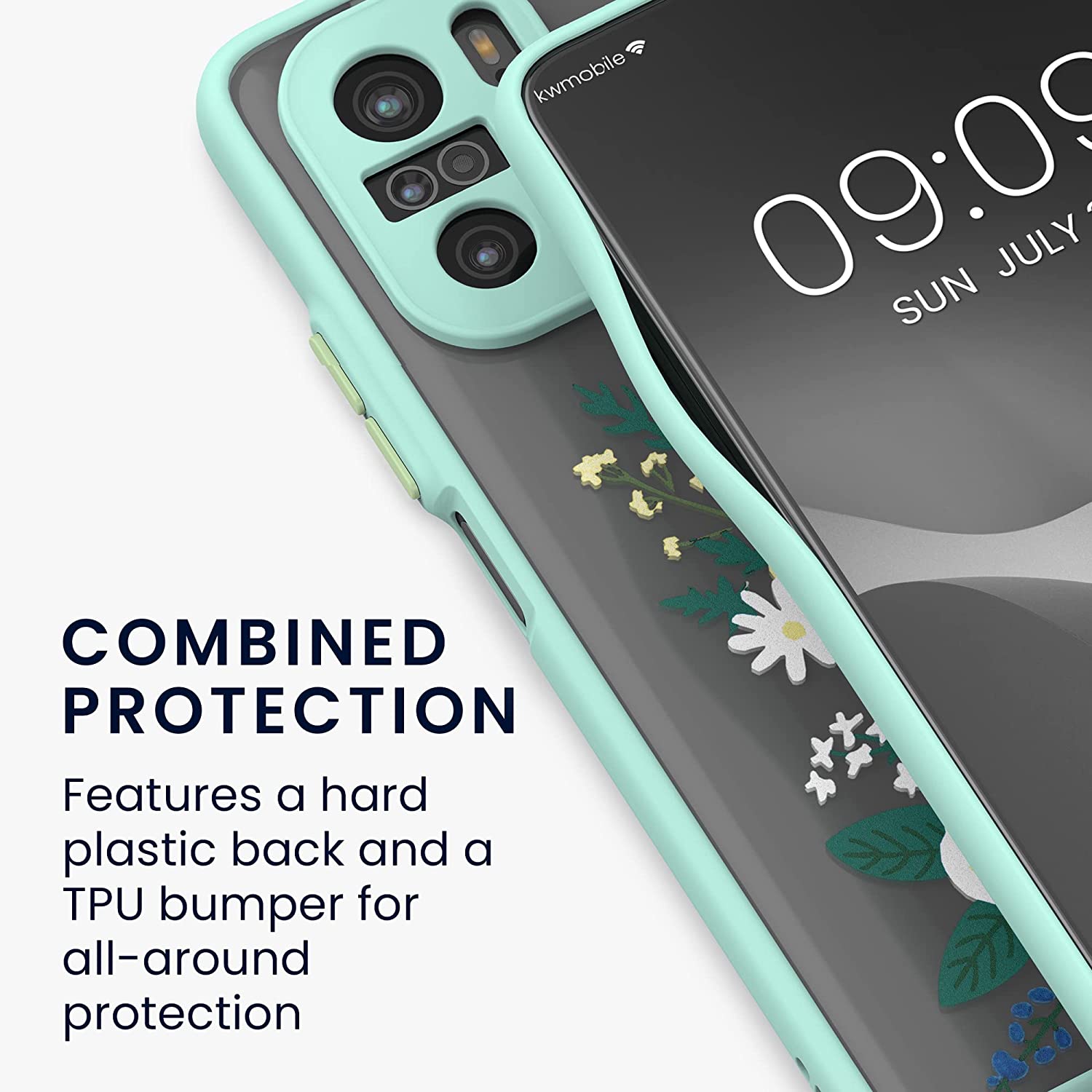 KW Xiaomi Poco F3 / Mi 11i Σκληρή Θήκη με Πλαίσιο Σιλικόνης - Design Spring Flowers - Mint / Yellow - Matte Ημιδιάφανη - 56441.01