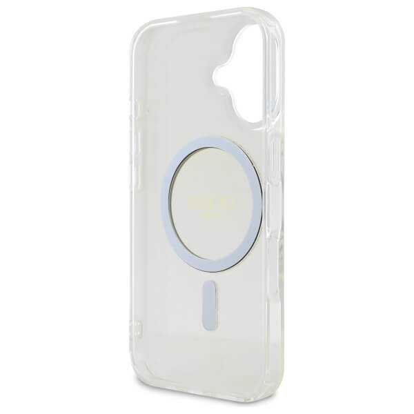 Guess iPhone 16 Plus - IML Glitter Circle MagSafe - Σκληρή Θήκη με Πλαίσιο Σιλικόνης - Clear - GUHMP16MHFGERET
