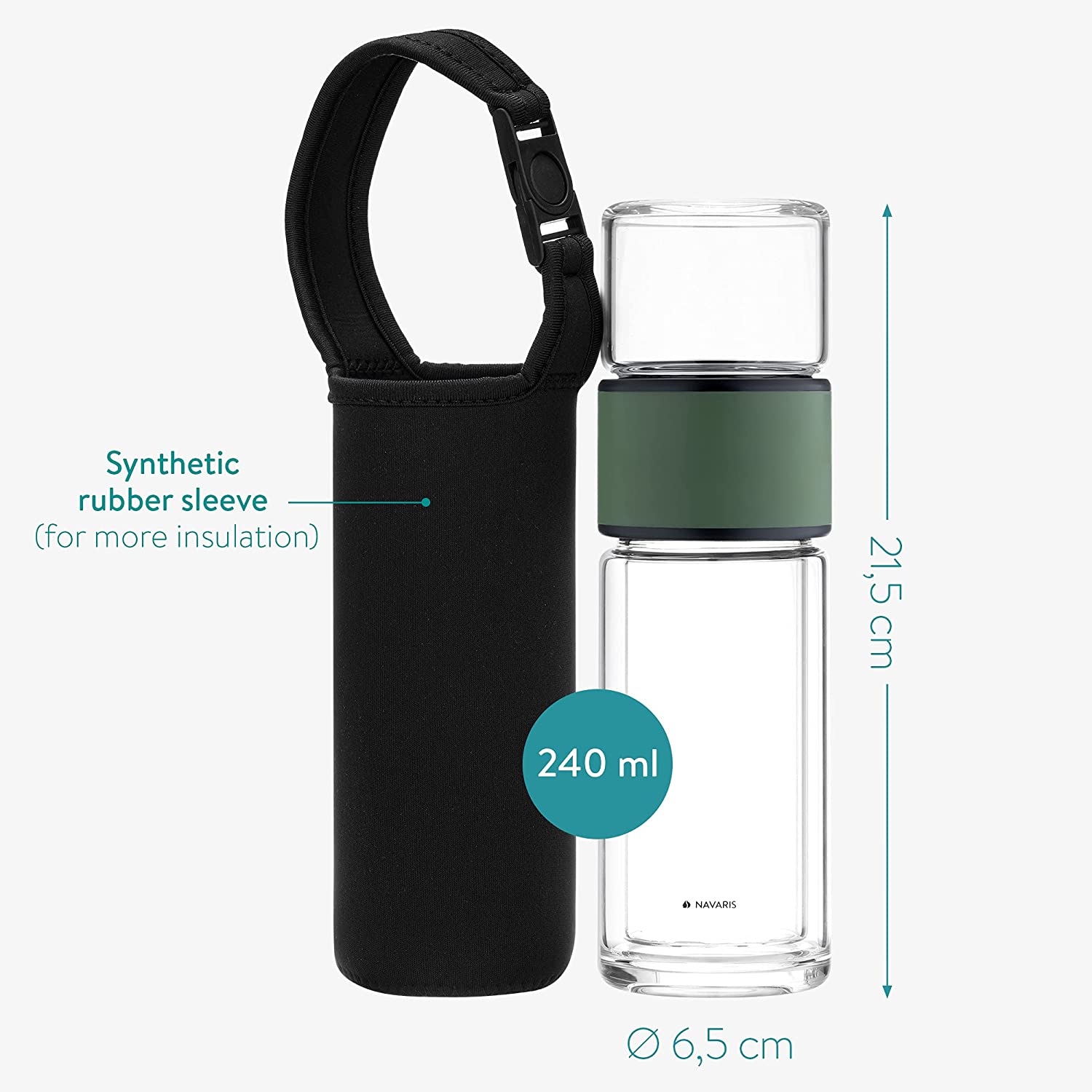 Navaris Glass Tea Bottle Γυάλινο Μπουκάλι Τσαγιού - 240ml - Green - 50094.02