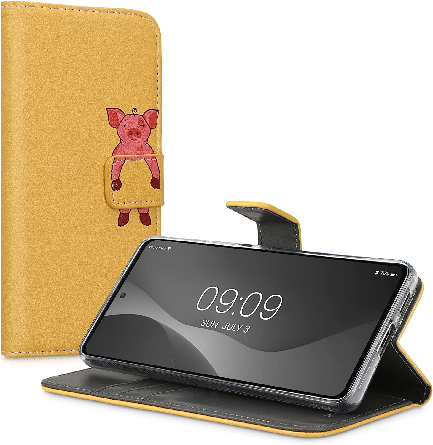 KW Samsung Galaxy A53 5G Θήκη Πορτοφόλι Stand - Design Pig - Pink / Coral / Pastel Yellow - 58008.08