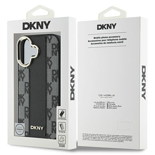 DKNY iPhone 16 - Checkered Pattern MagSafe Σκληρή Θήκη με Επένδυση Συνθετικού Δέρματος - Black