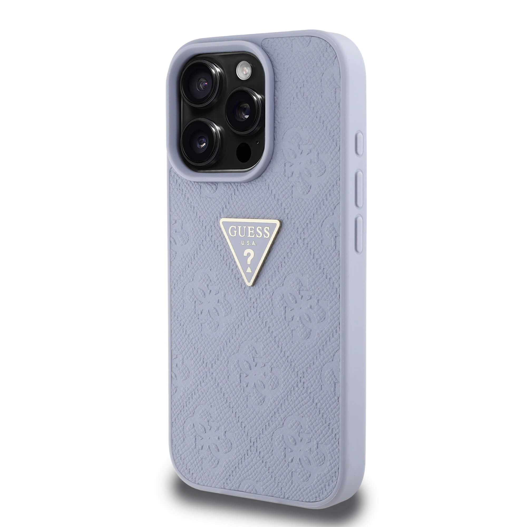 Guess iPhone 16 Pro - Hot Stamp 4G Pattern Triangle Metal Logo - Θήκη με Επένδυση Συνθετικού Δέρματος και Πλαίσιο Σιλικόνης - Purple - GUHCP16LPGP4STRU
