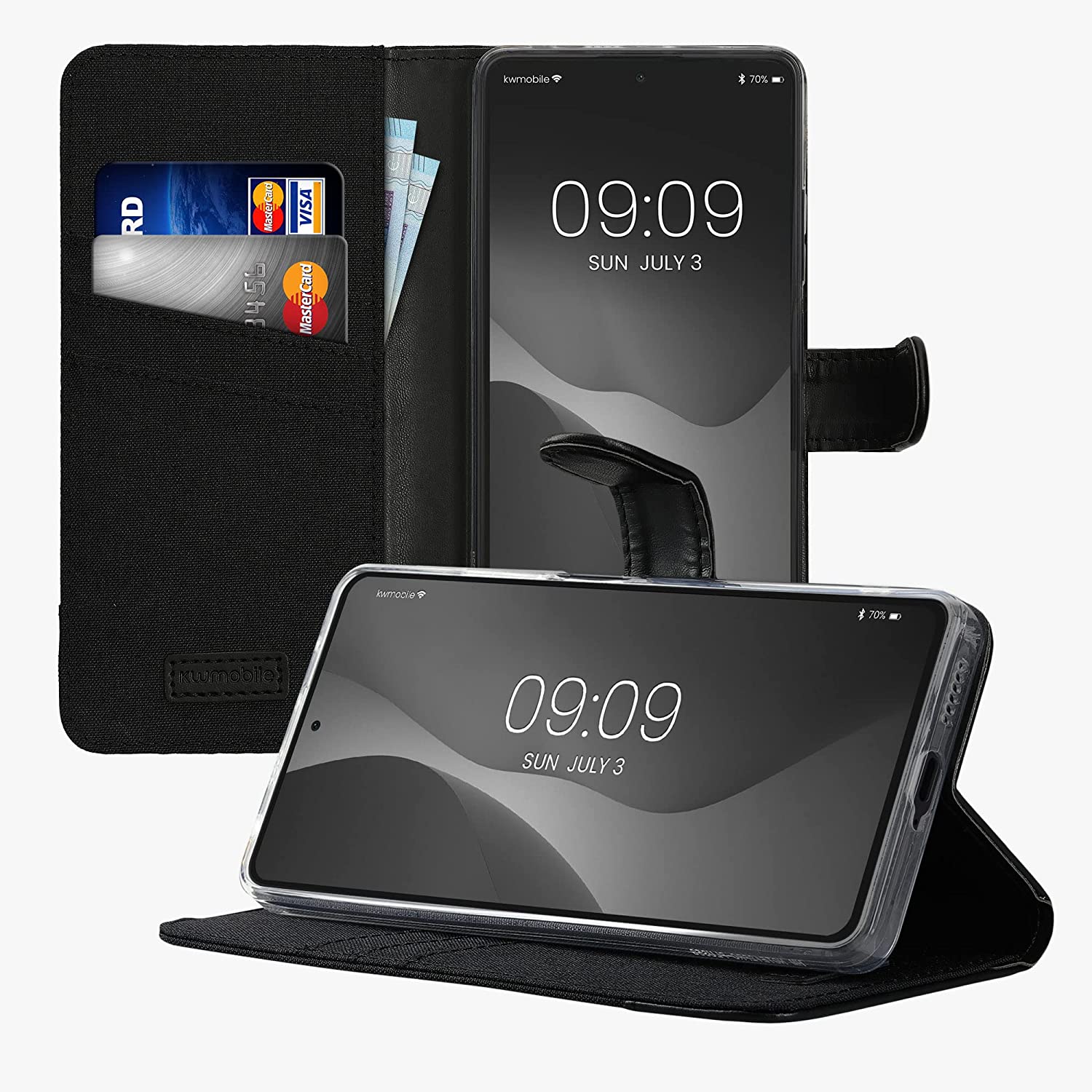 KW Xiaomi Redmi Note 12 Pro+ Θήκη Πορτοφόλι Stand Canvas - Anthracite / Black - 60737.73
