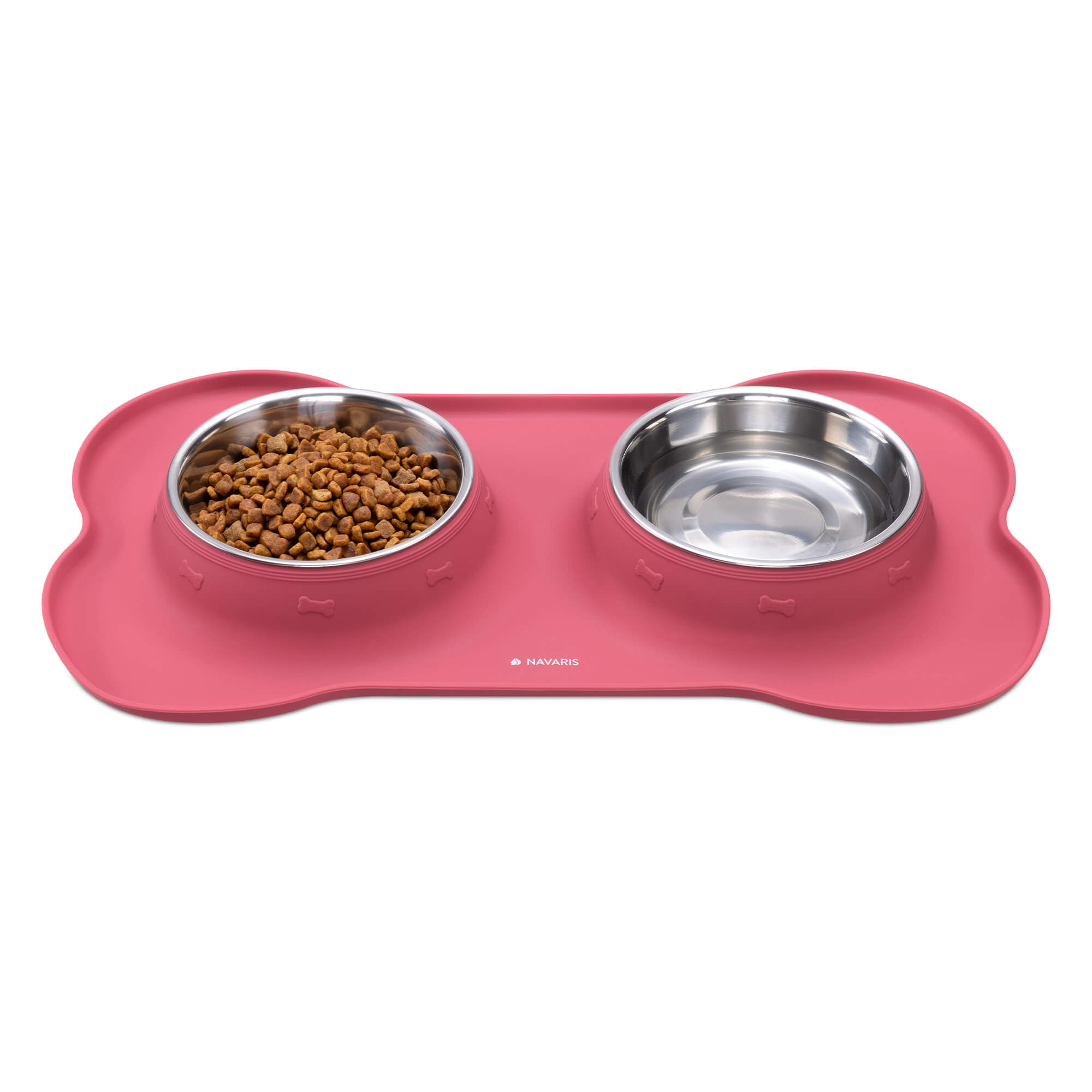 Navaris 2 Μπολ Φαγητού από Ανοξείδωτο Ατσάλι με Βάση Σιλικόνης - 400 ml - Raspberry - 55096.213