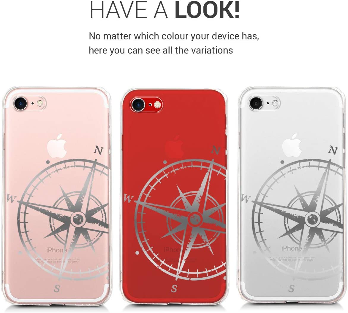 KW iPhone SE 2022 / SE 2020 / 7 / 8 Θήκη Σιλικόνης TPU Design Navigational Compass - Silver - Διάφανη - 39459.38