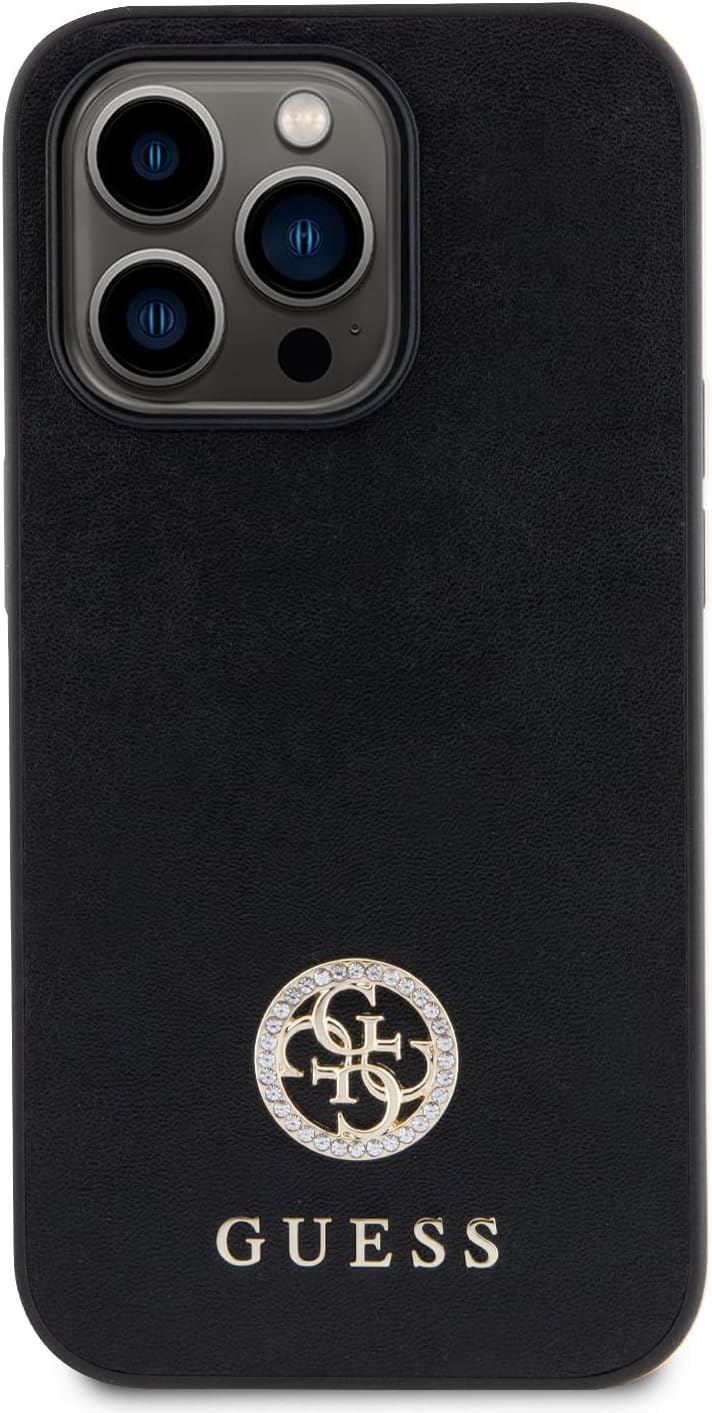 Guess iPhone 15 Pro Max 4G Strass Metal Logo Θήκη με Επένδυση Συνθετικού Δέρματος - Black - GUHCP15XPS4DGPK