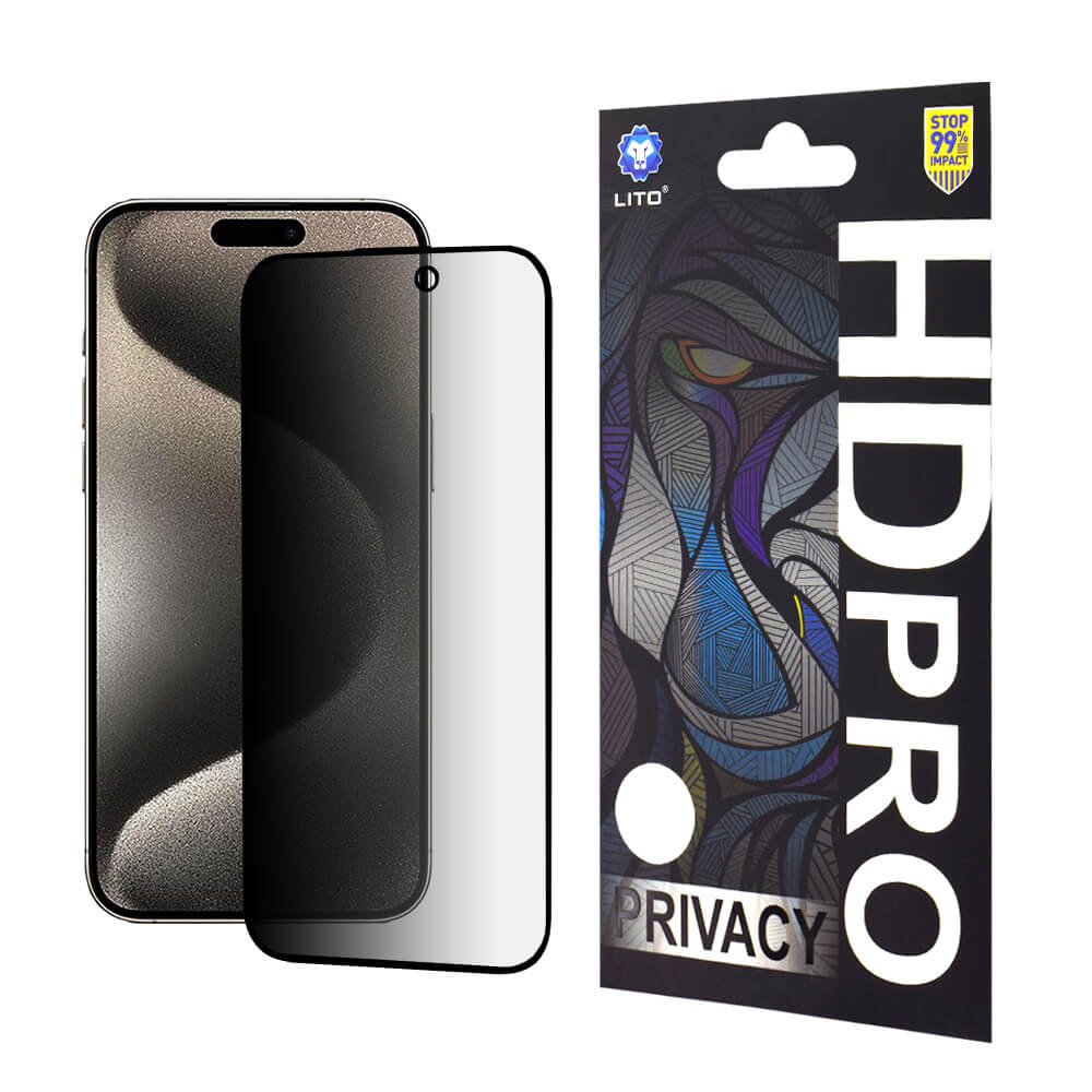 Lito iPhone 15 Pro Max HD Pro Privacy Αντιχαρακτικό Γυαλί Οθόνης - Black