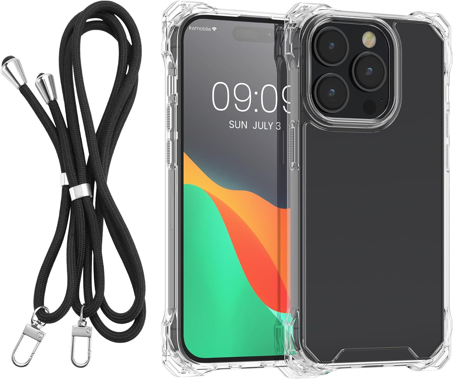 KW iPhone 15 Pro Σκληρή Θήκη με Πλαίσιο Σιλικόνης και Λουράκι - Διάφανη / Black - 62039.01