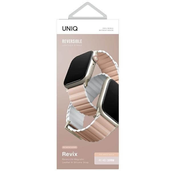 Uniq Λουράκι Apple Watch 2 / 3 / 4 / 5 / 6 / 7 / 8 / 9 / SE / ULTRA / Ultra 2 - 42 / 44 / 45 / 49 mm Revix Premium Μαγνητικό Σιλικόνης Διπλής Όψης - Pink / White