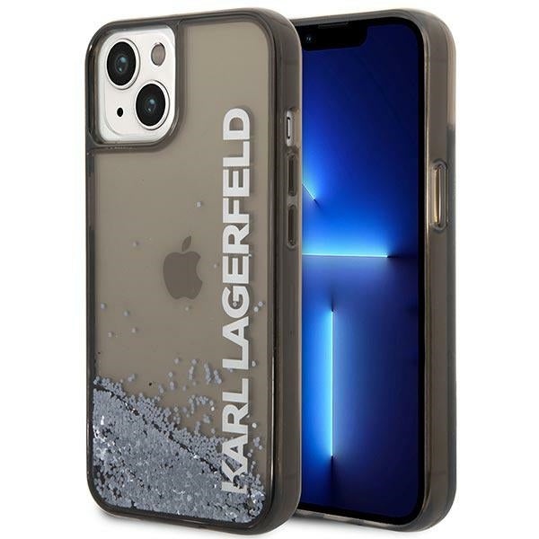 Karl Lagerfeld iPhone 14 - Liquid Glitter Elong Σκληρή Θήκη με Πλαίσιο Σιλικόνης - Ημιδιάφανη / Black - KLHCP14SLCKVK