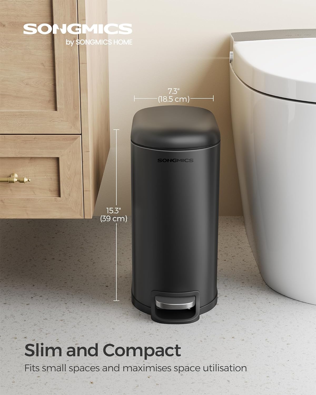 Songmics Κάδος Απορριμμάτων για το Μπάνιο - 10L - Ink Black - LTB010B02