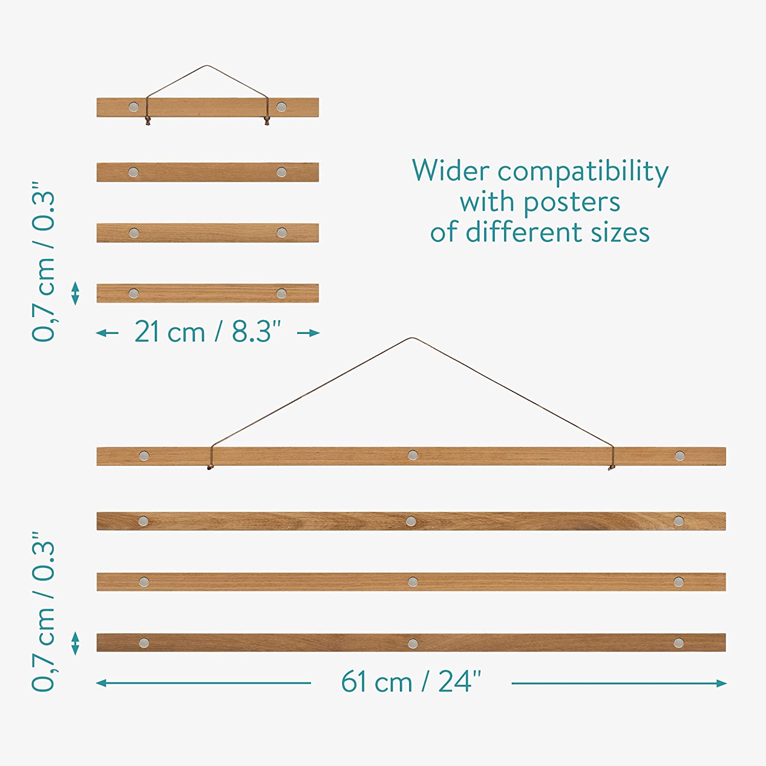 Navaris Σετ με 2 Ξύλινα Μαγνητικά Πλαίσια για Αφίσες - 21 cm / 61 cm - Brown - 58398.01.02