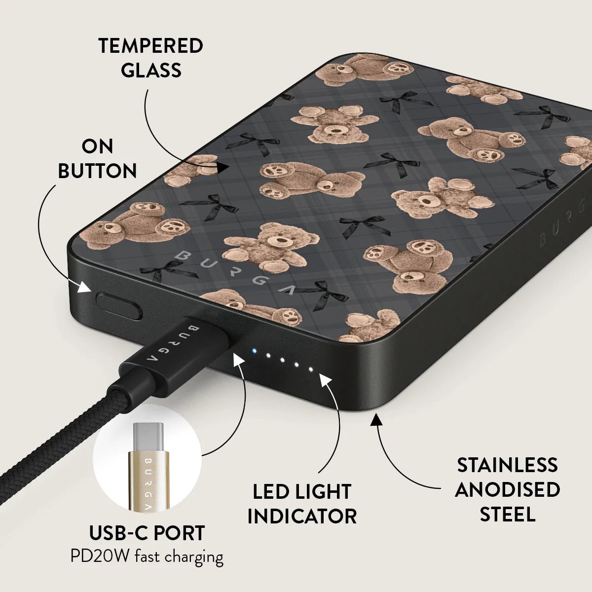 Burga Μαγνητικό Ασύρματο MagSafe PowerBank 5000mAh με Καλώδιο Type - C to Type - C - Gunmetal - BFF