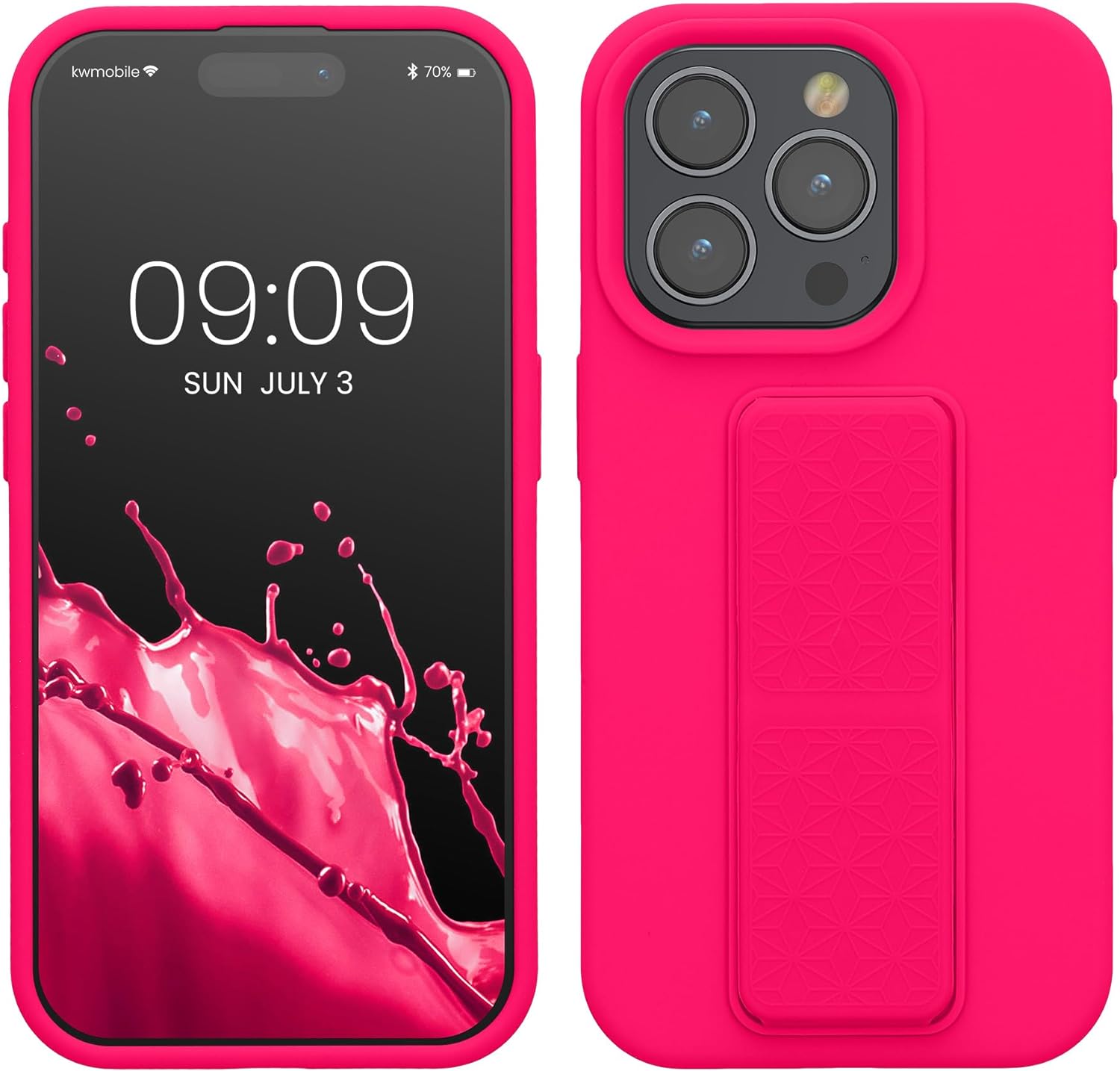 KW iPhone 15 Pro Θήκη Σιλικόνης TPU με Finger Holder - Neon Pink - 62015.77