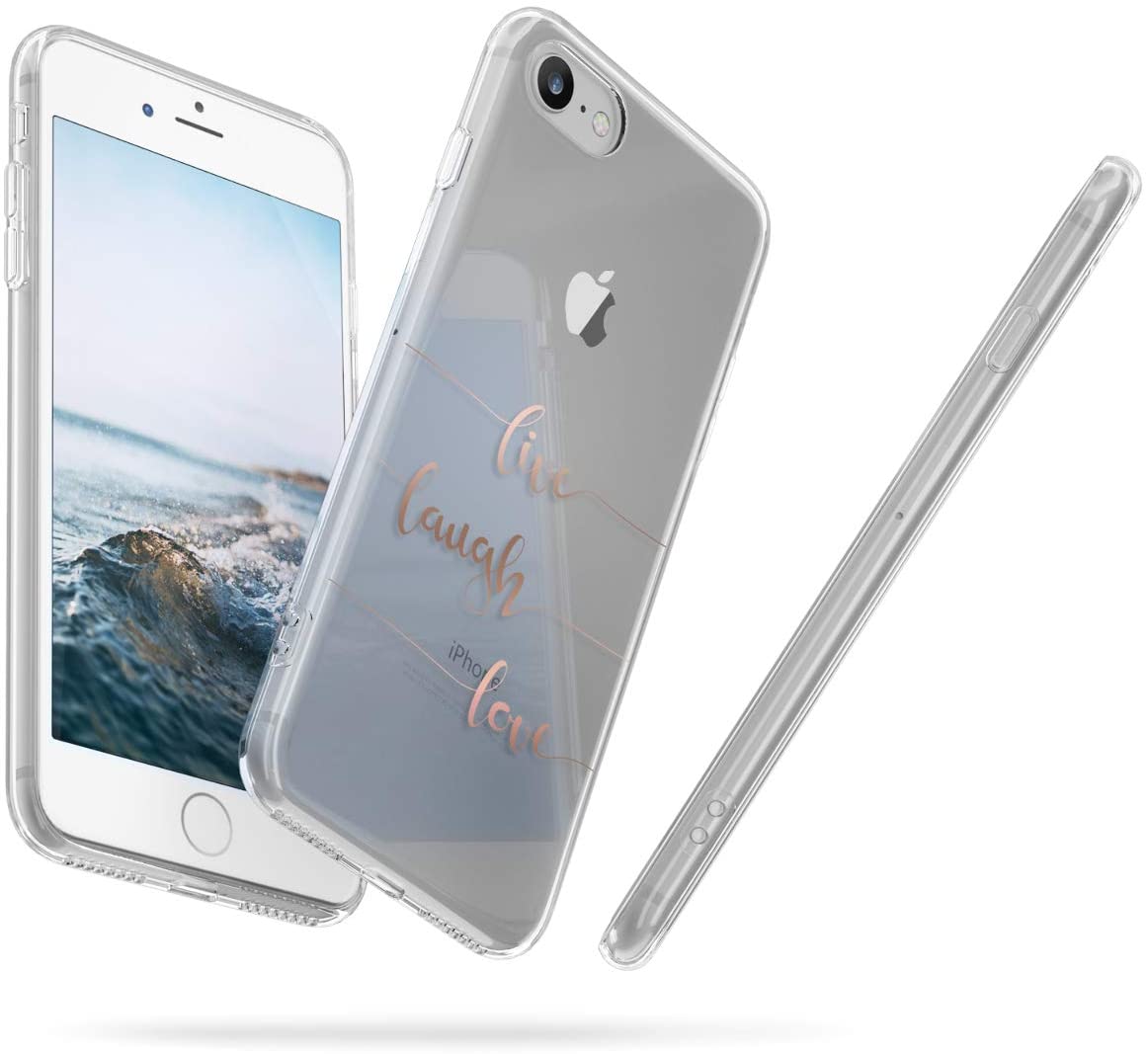 KW iPhone SE 2022 / SE 2020 / 7 / 8 Θήκη Σιλικόνης TPU Design Live Laugh Love - Rose Gold / Διάφανη - 46227.17