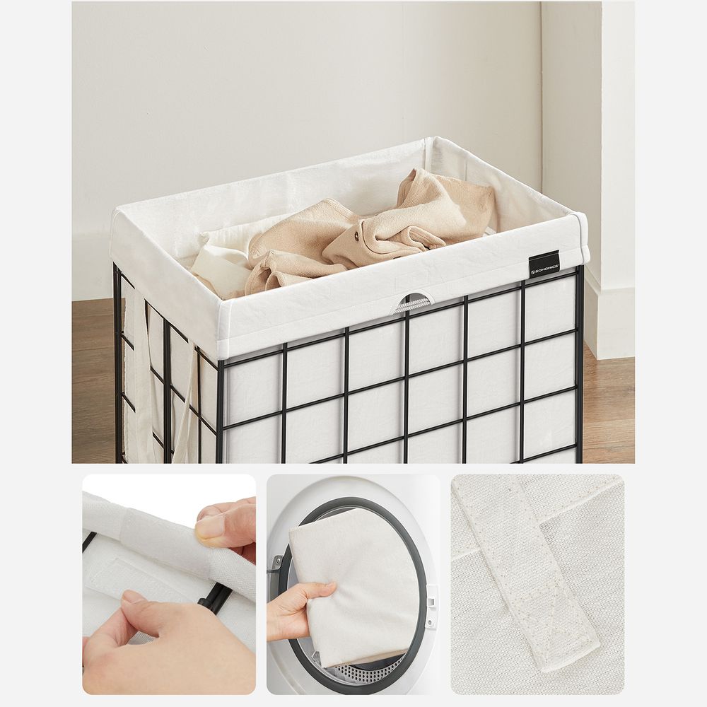 Songmics Καλάθι Απλύτων με Μεταλλικό Πλαίσιο - 90L - Black / White - LCB190W01