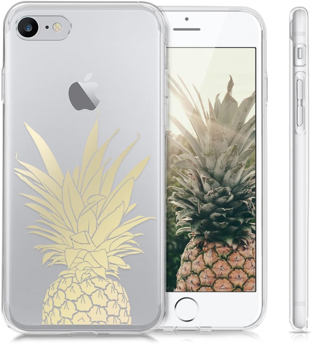KW iPhone SE 2022 / SE 2020 / 7 / 8 Θήκη Σιλικόνης TPU Design Pineapple Shrub - Gold - Διάφανη - 39459.17