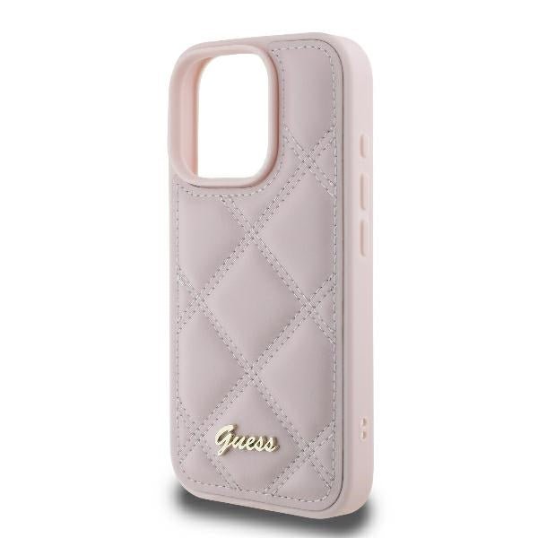 Guess iPhone 16 Pro - Quilted Metal Logo - Θήκη με Επένδυση Συνθετικού Δέρματος - Pink - GUHCP16LPSQSQSP