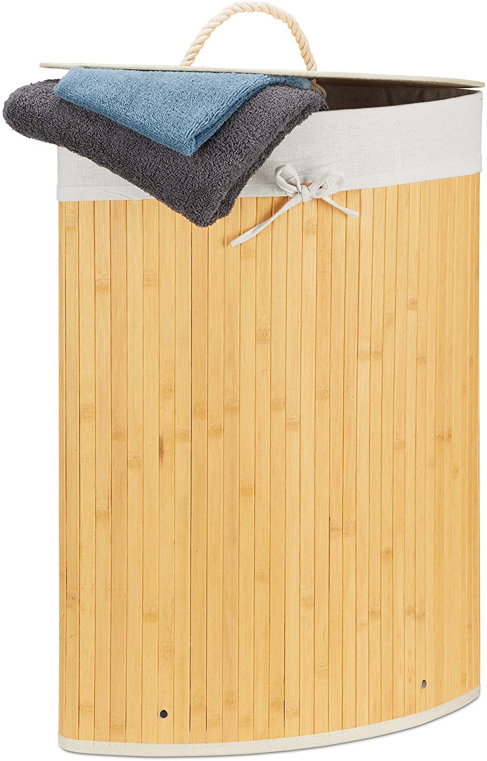 Relaxdays Καλάθι Απλύτων από Μπαμπού με Καπάκι - Creme / White - 4052025918385