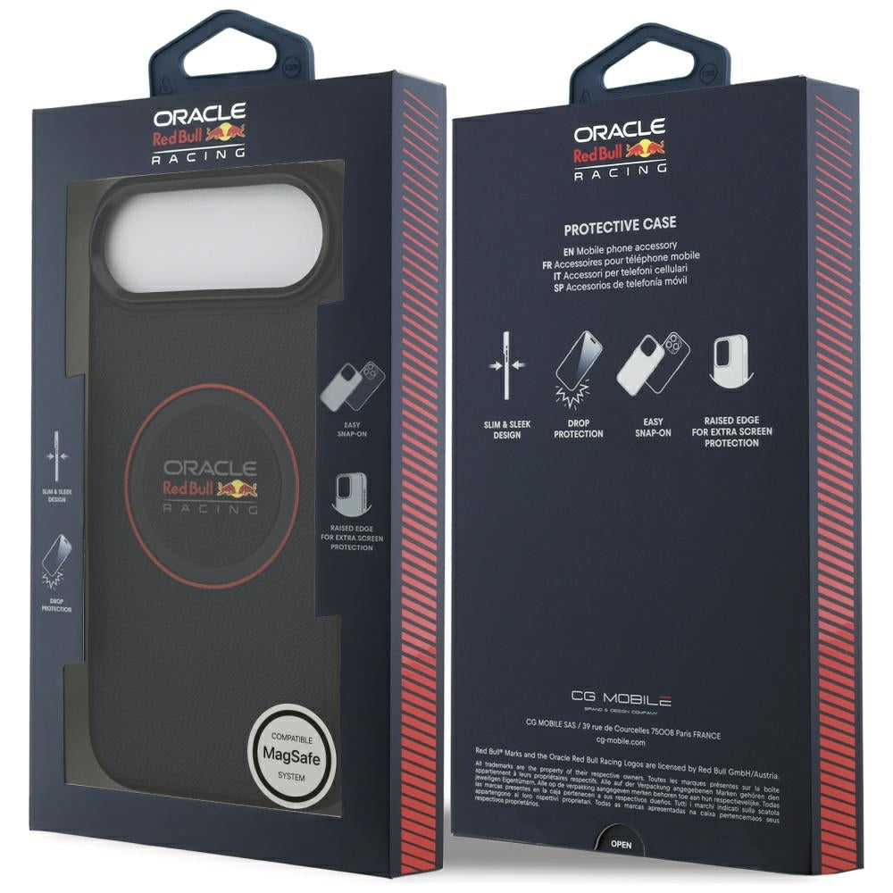 Red Bull iPhone Air - Meshed Red Ring and Metal Buttons MagSafe - Σκληρή Θήκη με Επένδυση Οικολογικού Δέρματος - Navy - RBHMP17M24PUILVR