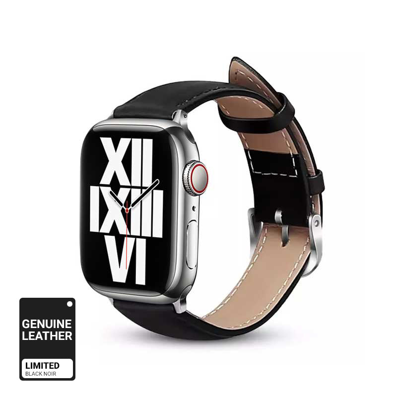 Crong Λουράκι Apple Watch 4/5/6/7/8/9/10/11 - SE (1/2/3) - Ultra (1/2/3) - 42/44/45/49mm από Γνήσιο Δέρμα - Noble Band - Black Noir