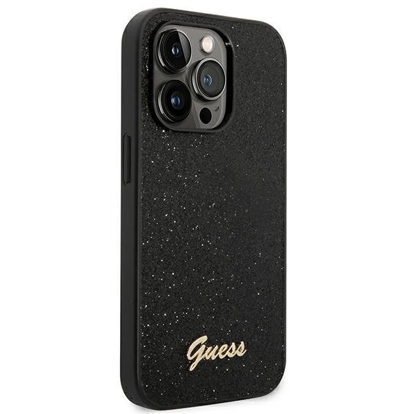 Guess iPhone 14 Pro Glitter Script Σκληρή Θήκη με Πλαίσιο Σιλικόνης - Black - GUHCP14LHGGSHK