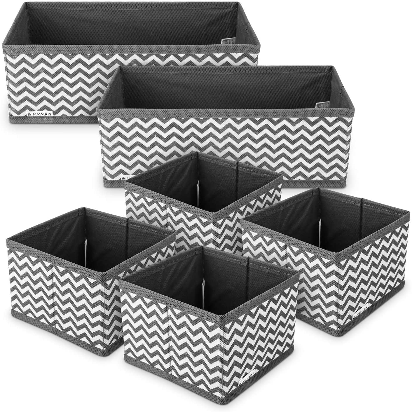 Navaris Σετ με 6 Υφασμάτινα Κουτιά Αποθήκευσης - Grey / White - 49052.06