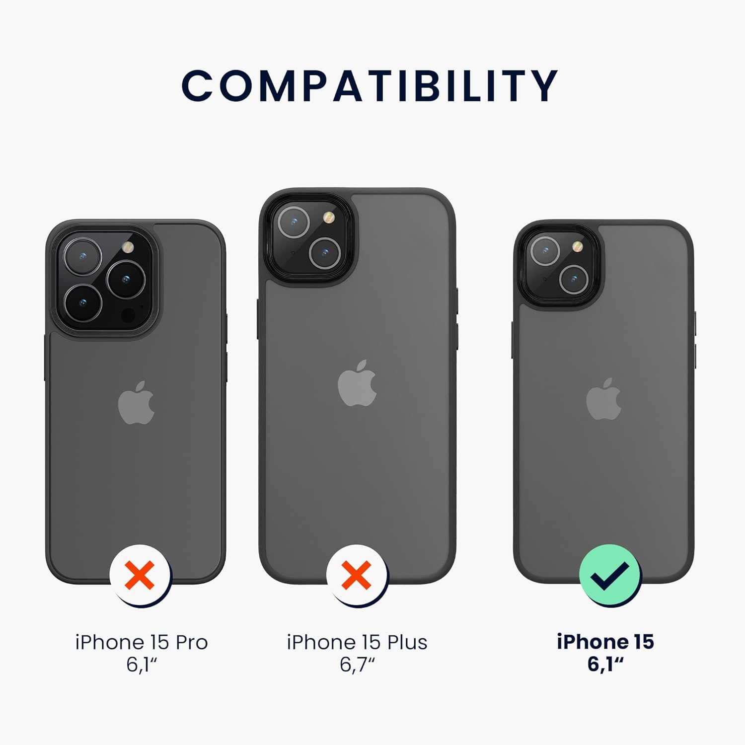 KW iPhone 15 Shockproof Σκληρή Θήκη με Πλαίσιο Σιλικόνης - Black / Matte Ημιδιάφανη - 61961.01