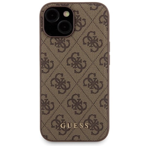 Guess iPhone 15 - 4G Metal Logo Σετ MagSafe Σκληρή Θήκη με Επένδυση Συνθετικού Δέρματος και Powerbank 5000mAh - Brown - GUBPM5P15S4GEMGW