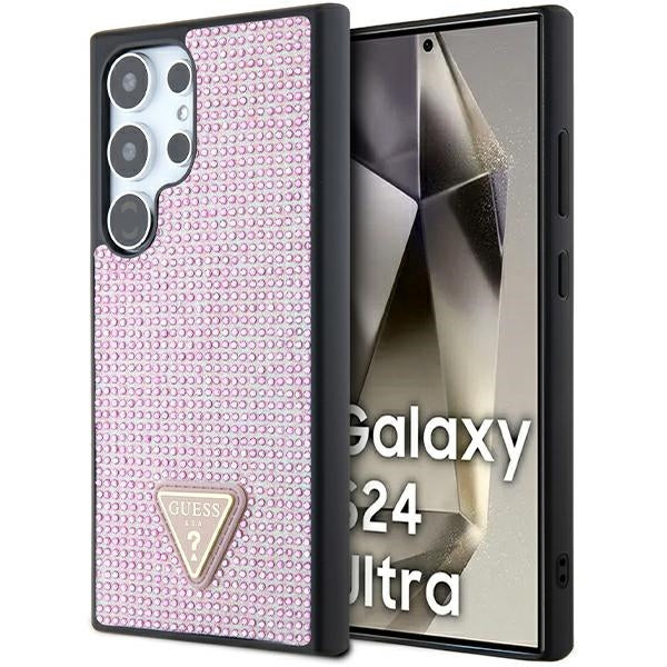 Guess Samsung Galaxy S24 Ultra - Rhinestone Triangle - Σκληρή Θήκη με Πλαίσιο Σιλικόνης - Pink - GUHCS24LHDGPPP