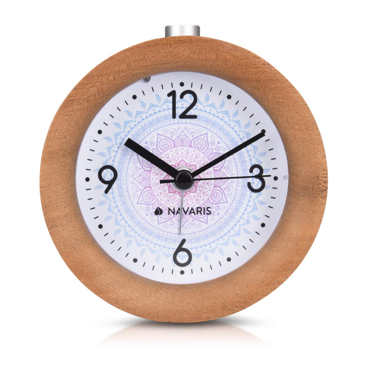 Navaris Analogue Wood Alarm Clock Design Indian Sun - Αναλογικό Επιτραπέζιο Ρολόι και Ξυπνητήρι - Dark Brown - 46269.18.01
