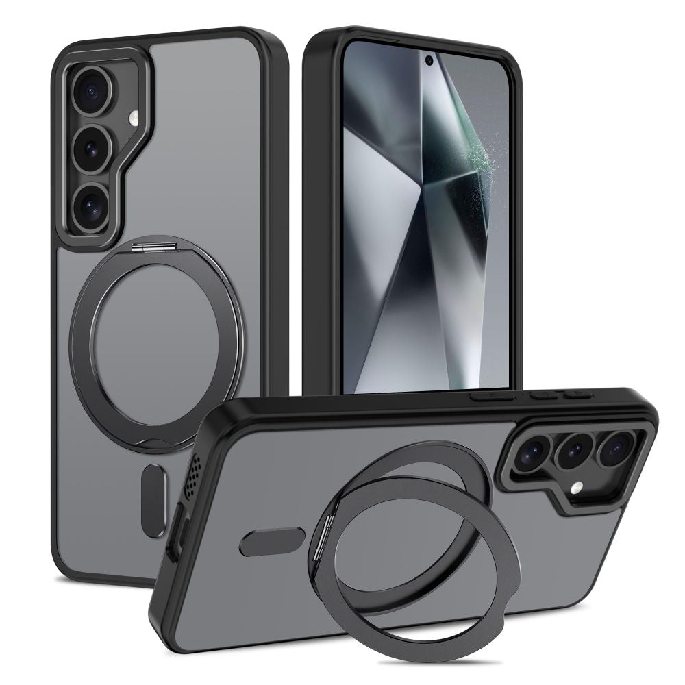 Tech-Protect Samsung Galaxy S25 MagRing - Σκληρή MagSafe Θήκη με Περιστρεφόμενο Δαχτυλίδι Συγκράτησης / Stand - Matte Black / Ημιδιάφανη