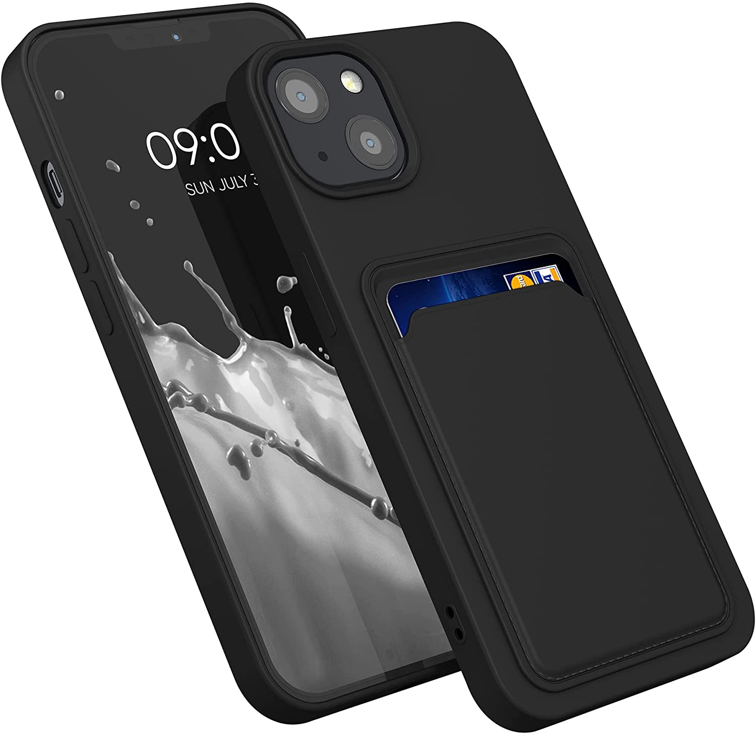 KW iPhone 13 Θήκη Σιλικόνης TPU με Υποδοχή για Κάρτα - Black - 55955.01