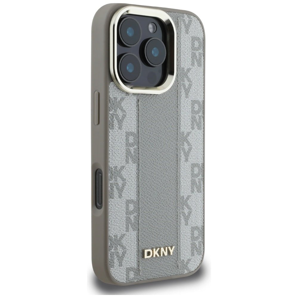 DKNY iPhone 16 Pro Max - Checkered Pattern - MagSafe Σκληρή Θήκη με Επένδυση Συνθετικού Δέρματος - Beige
