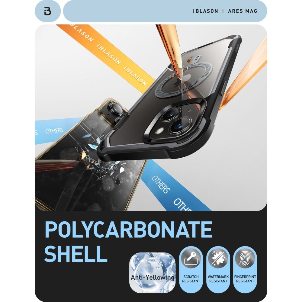 i - Blason iPhone 15 Ares Mag MagSafe Σκληρή Θήκη με Πλαίσιο Σιλικόνης και Προστασία Οθόνης - Black