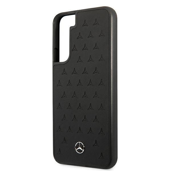 Mercedes Samsung Galaxy S22 Plus Stars Pattern Σκληρή Θήκη με Επένδυση Γνήσιου Δέρματος και Πλαίσιο Σιλικόνης - Black - MEHCS22MPSQBK