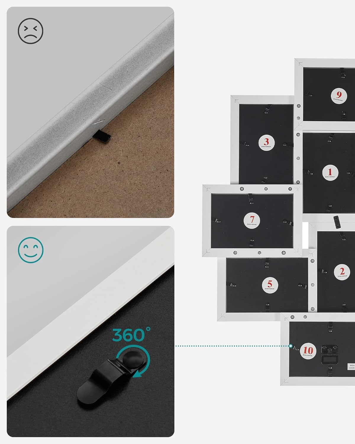 Songmics Κορνίζα Τοίχου Κολάζ για 10 Φωτογραφίες 10 x 15 cm - White - RPF20WT