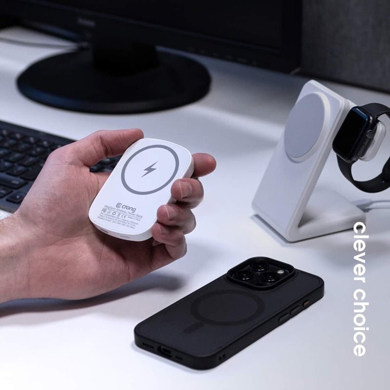 Crong MagSpot Ασύρματο MagSafe PowerBank 5000mAh 20W με Καλώδιο Type - C - White