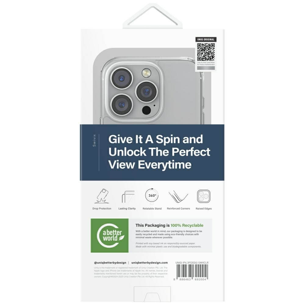 Uniq iPhone 16 Pro - Swivix 360 Rotating Kickstand - Σκληρή Θήκη με Πλαίσιο Σιλικόνης και Σταντ - Διάφανη