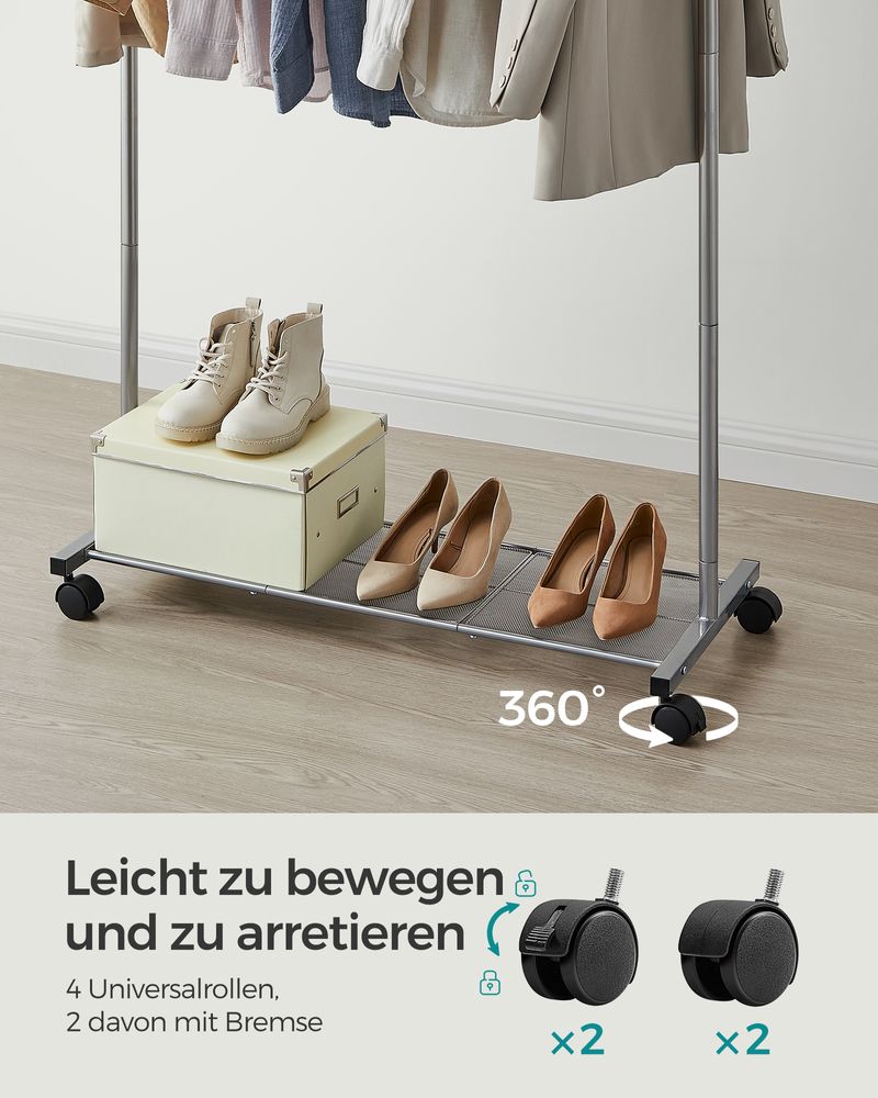 Songmics Επιδαπέδια Μεταλλική Κρεμάστρα - Ράγα Ρούχων με Ράφι Παπουτσιών - Grey - HSR025G01