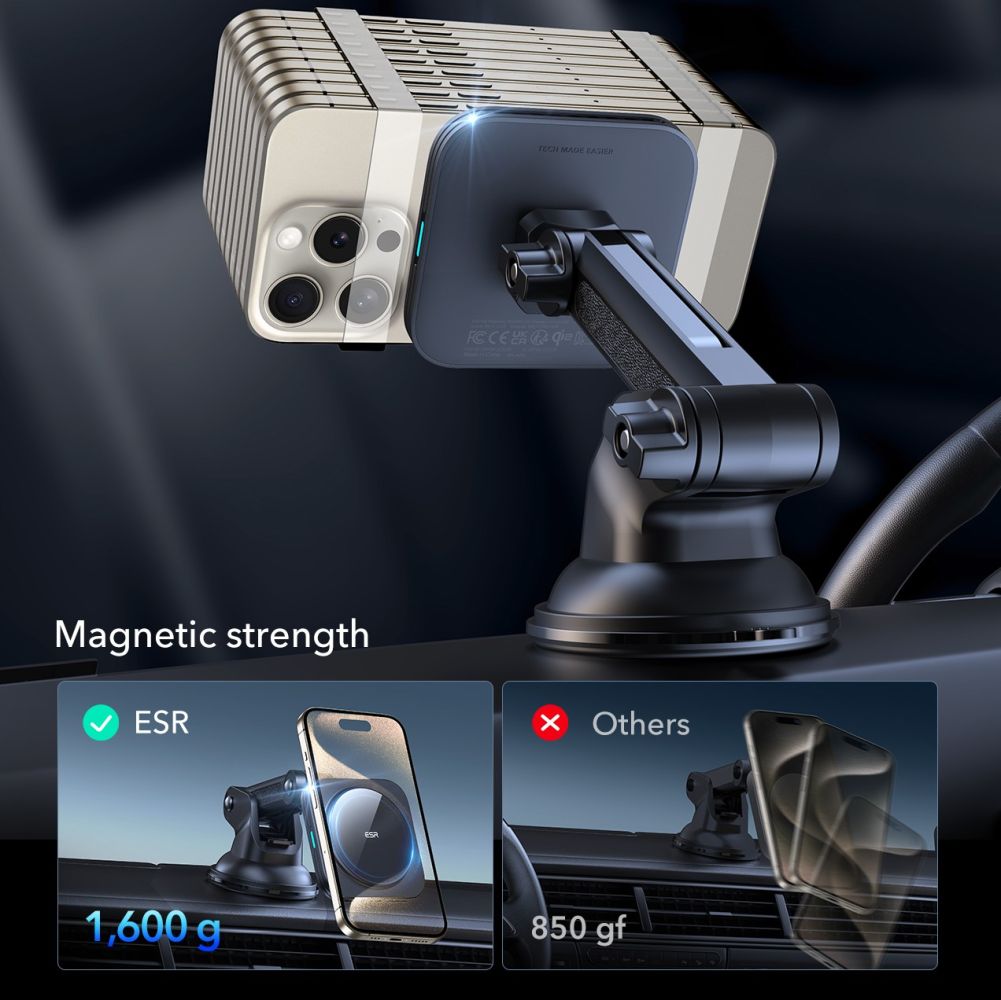 ESR HaloLock QI2 Μαγνητική Βάση Αυτοκινήτου για το Ταμπλό ή το Παρμπρίζ με Ασύρματη Φόρτιση MagSafe 15W - Black