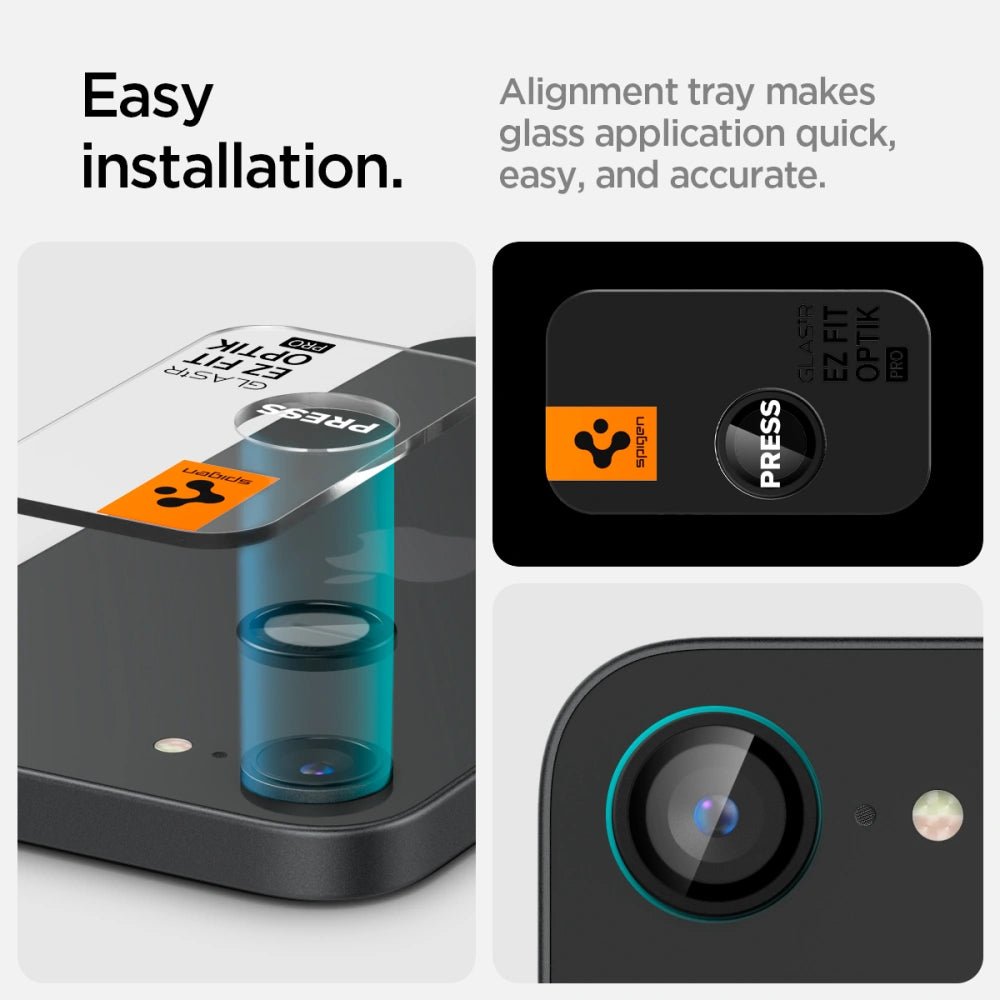 Spigen iPhone 16e Optik Pro Glas.TR EZ Fit Αντιχαρακτικό Γυαλί για την Κάμερα - 2 Τεμάχια - Black