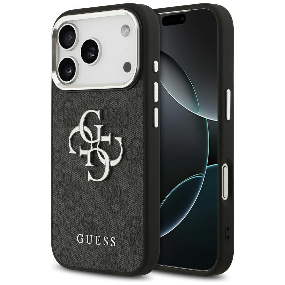 Guess iPhone 17 Pro - 4G Big 4G Classic Logo - Σκληρή Θήκη με Πλαίσιο Σιλικόνης και Επένδυση από Οικολογικό Δέρμα - Black / Silver - GUHCP17LP4G4SMCK