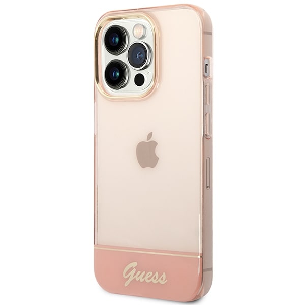 Guess iPhone 14 Pro Translucent Σκληρή Θήκη με Πλαίσιο Σιλικόνης - Pink / Semi Clear - GUHCP14LHGCOP